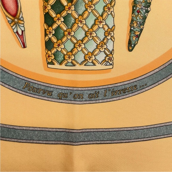 Yellow Hermes Carre 90 Silk Scarf Perfume Bottle W/Box - Picture 9 of 11